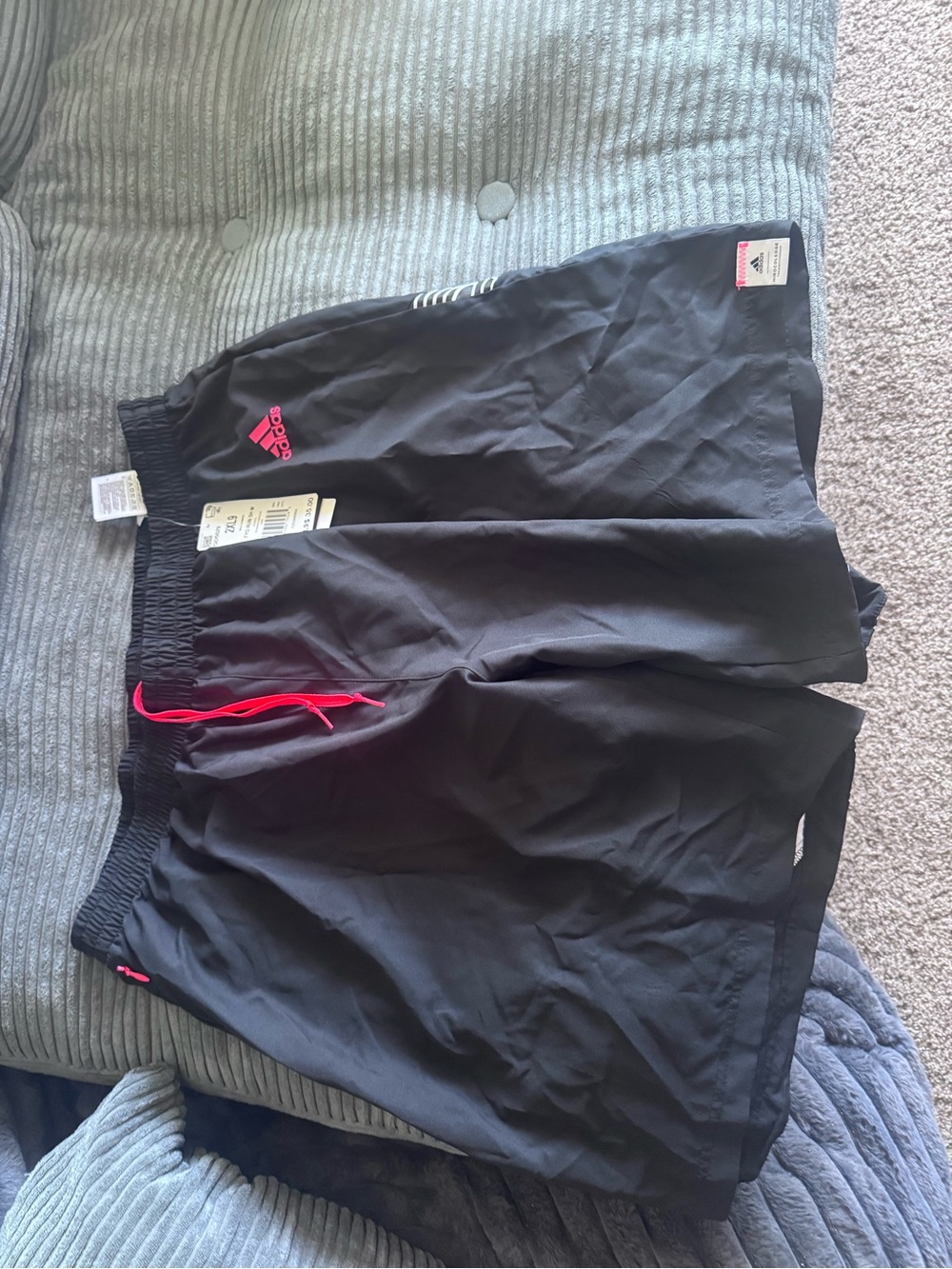 adidas mens Black Athletic Shorts with Pink Accents